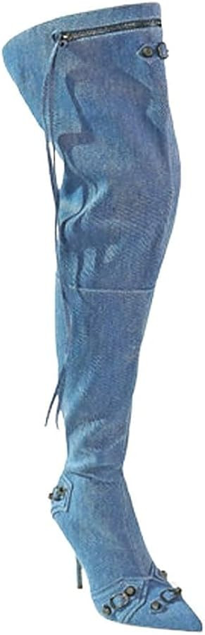 Liliana Women's Over the Knee Boots Pointed Toe Rivets Tassels Stilettos Heel Boots | Amazon (US)