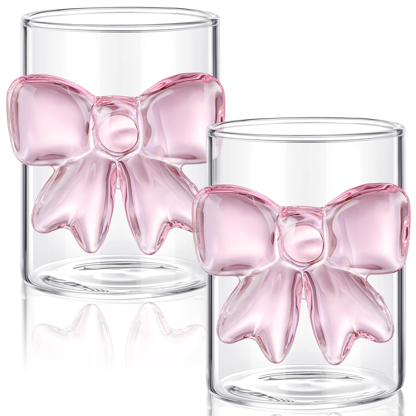 2 Pcs Cute Pink Bow Glass Cups 8oz Coquette Champagne Fashioned Glasses Clear Reinforced Stems an... | Amazon (US)