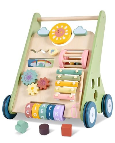Baby Push Walker, Wooden Baby Walker with Wheels, Montessori Push Walker for Babies 6-12 Months, Push Walking Toys for Boys&Girls 1 Year Old, Gifts for Toddler | Amazon (US)