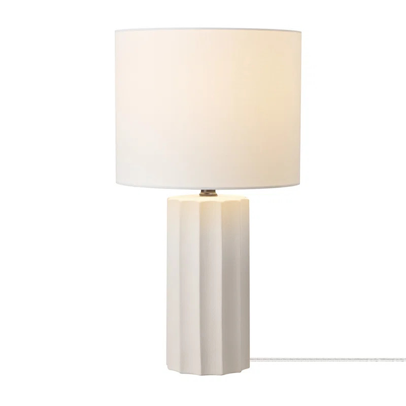20" Ribbed Concrete Finish Table Lamp with White Linen Shade | Wayfair North America