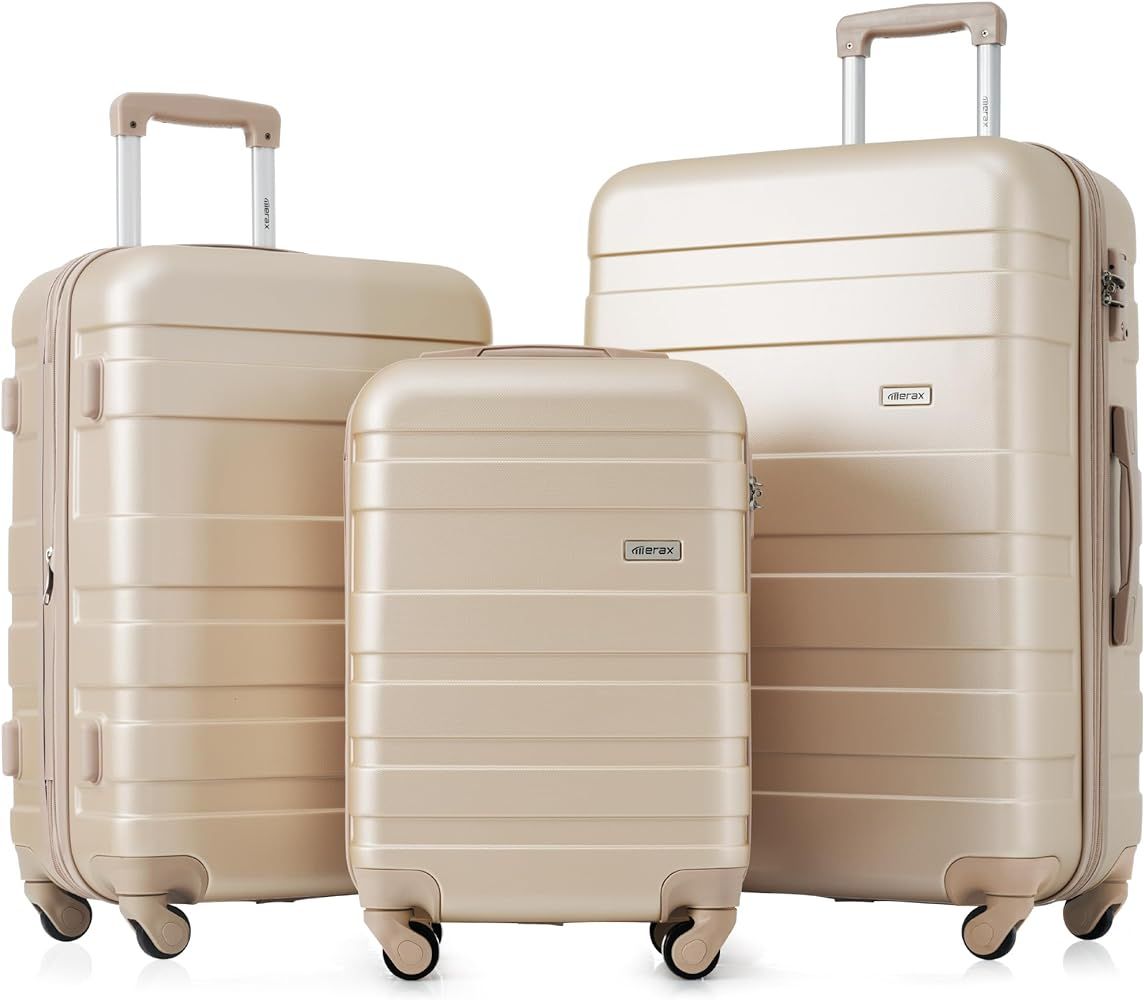 Merax 3 Piece Expandable ABS Hardshell Luggage Set Spinner Wheel Suitcase TSA Lock Suit Case, Cha... | Amazon (US)