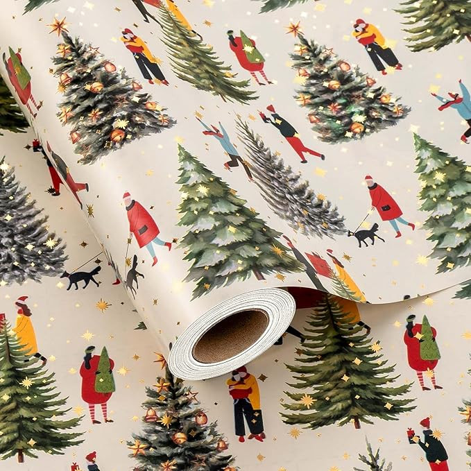 Merture Christmas Wrapping Paper Roll - 17 In X 32.8 Ft (46.5 sq.ft.ttl.) Festive Christmas Gift ... | Amazon (US)