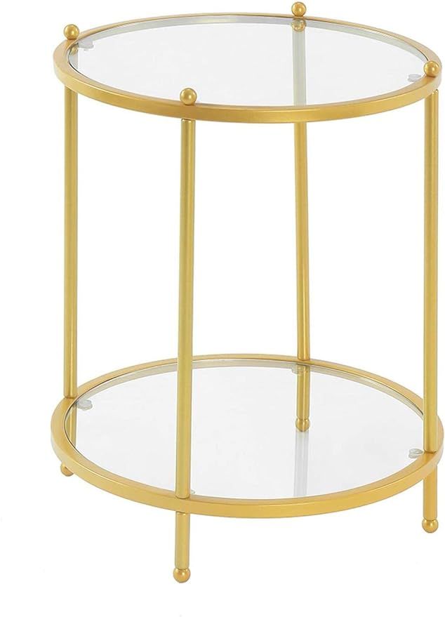 Convenience Concepts Royal Crest 2 Tier Round End Table, Clear Glass / Gold | Amazon (US)