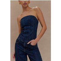 Monte Strapless Diamante Denim Corset - Midnight Blue I MESHKI I Size XXS | MESHKI US