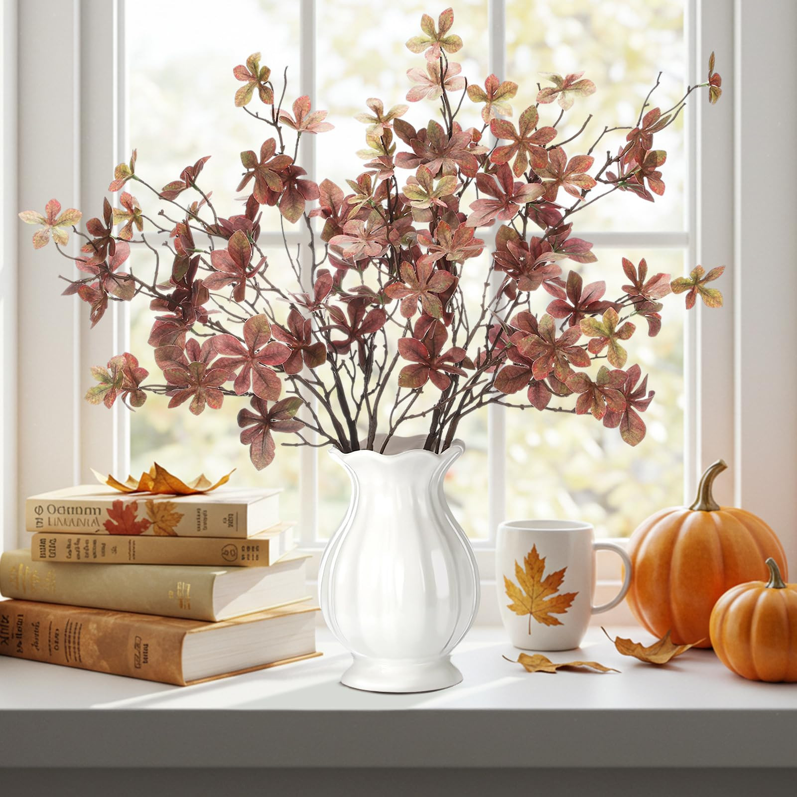 4 Pcs 30inch Thanksgiving Leaves Stems for Vase Artificial Rusty Quince Leaf Faux Thanksgiving Br... | Amazon (US)
