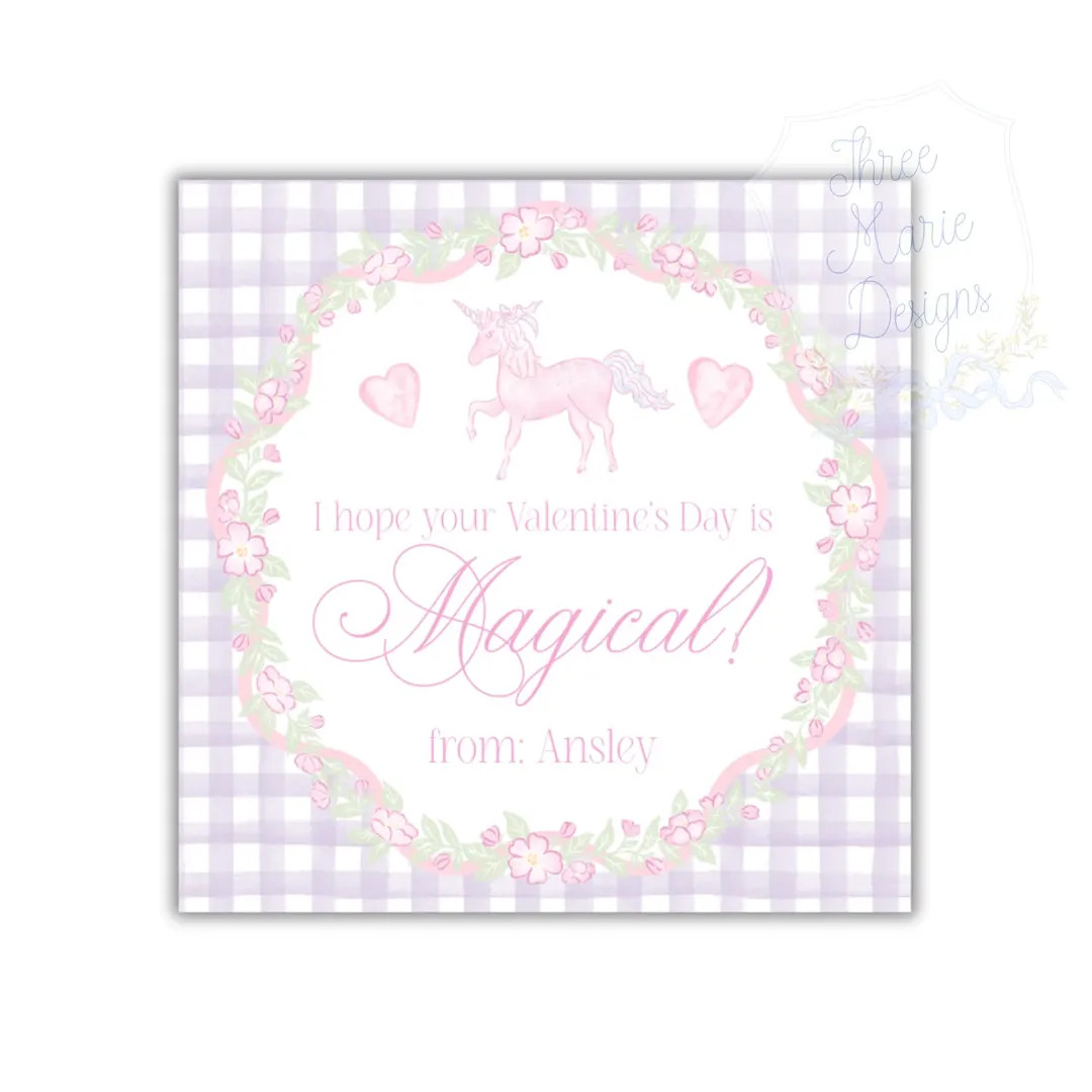Pastel Magical Unicorn Valentine | Editable Magical Valentine Tag | 3x3 Inches Printable Valentin... | Etsy (US)