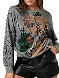 WDIRARA Women's Figure Graphic Print Sweatshirt Round Neck Long Sleeve Contrast Color Graffiti Pu... | Amazon (US)