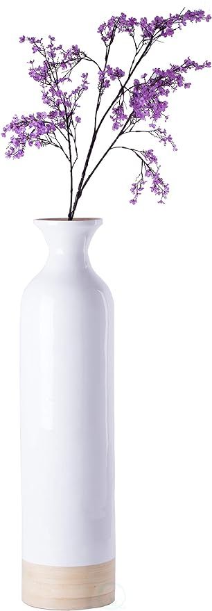 Elegant Black or White Cylinder Shaped Tall Spun Bamboo Floor Vases, Embellished with a Glossy La... | Amazon (US)