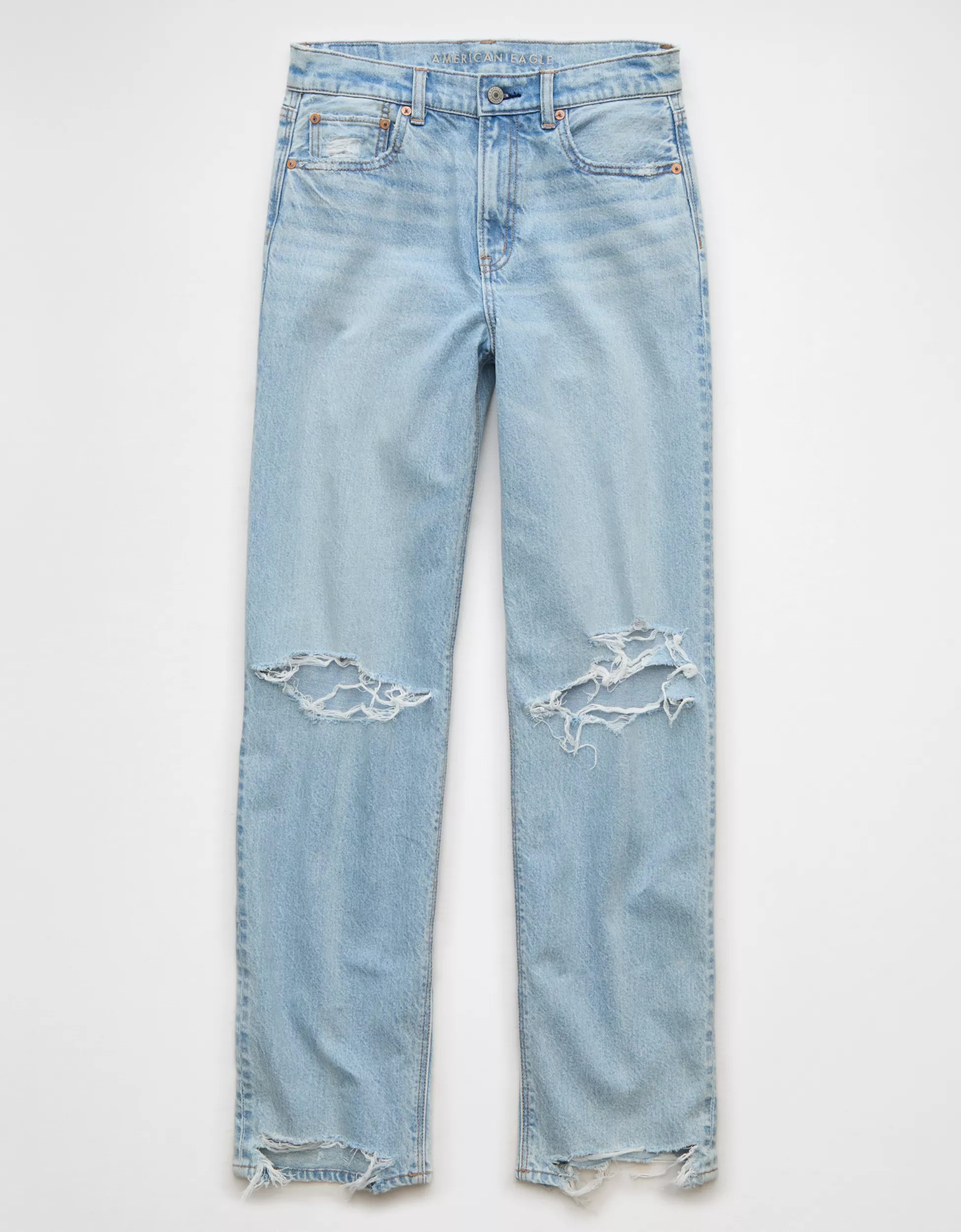 AE Strigid Ripped Super High-Waisted Baggy Straight Jean | American Eagle Outfitters (US & CA)