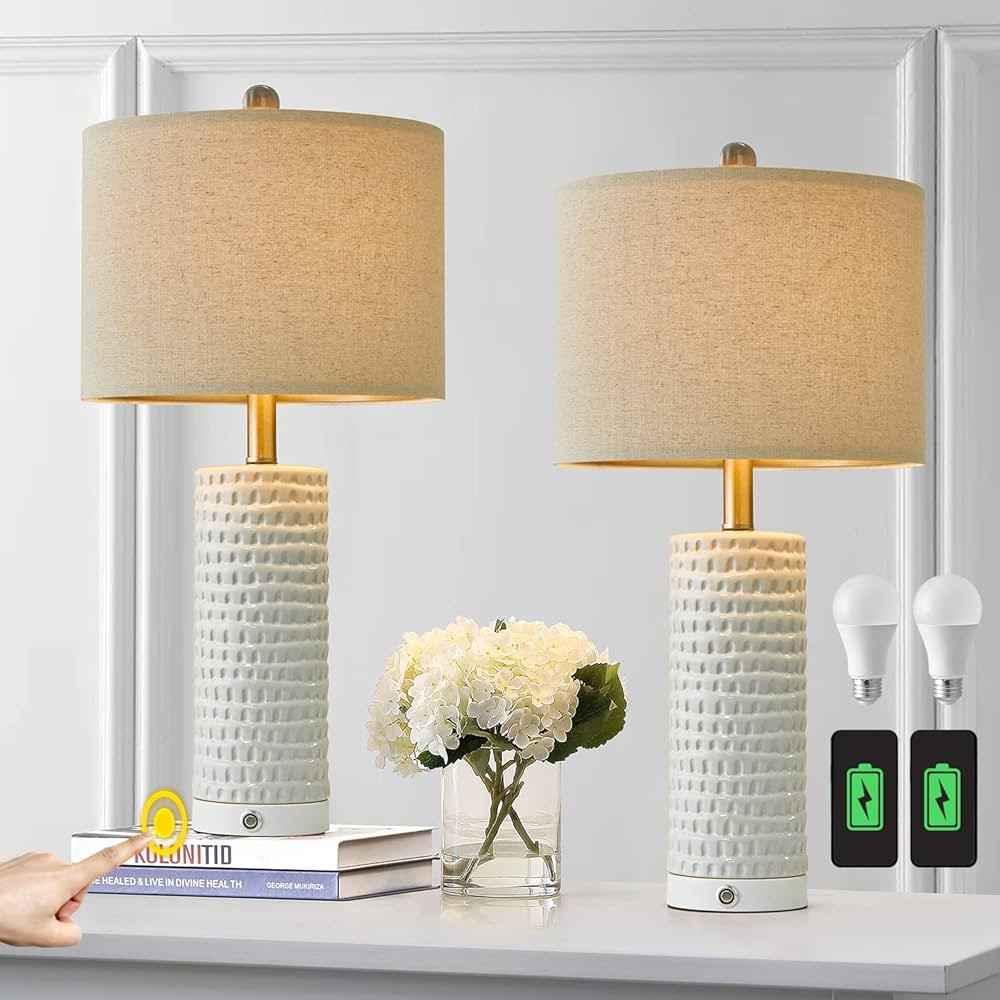 PORTRES 24’’ Farmhouse 3-Way Dimmable Touch Ceramic Table Lamp Set of 2 for Bedroom White Be... | Amazon (US)