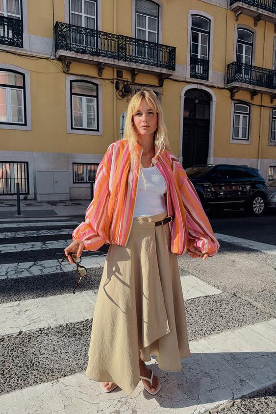 Zara - Striped Bomber Jacket - Multicolored - L - Woman | Zara US