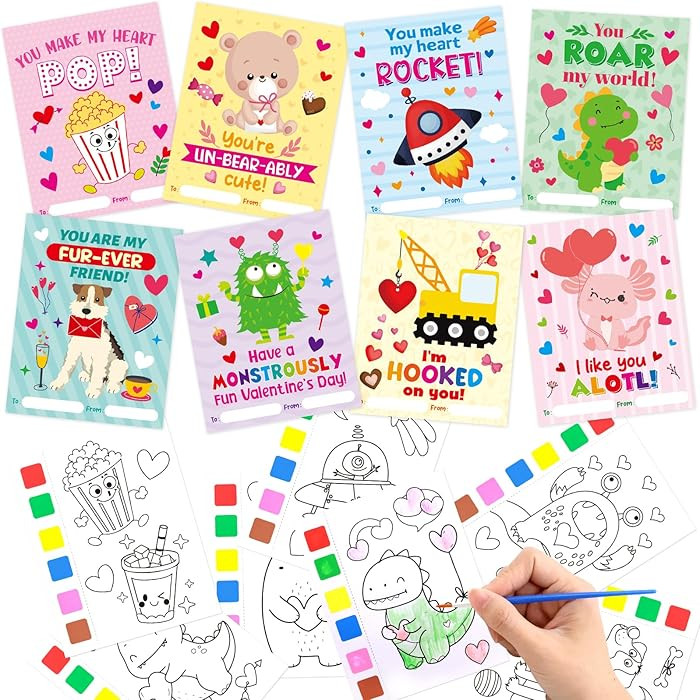 Fancy Land 24 Pack Valentines Day Gifts for Kids Valentines Water Coloring Book Paint with Water ... | Amazon (US)