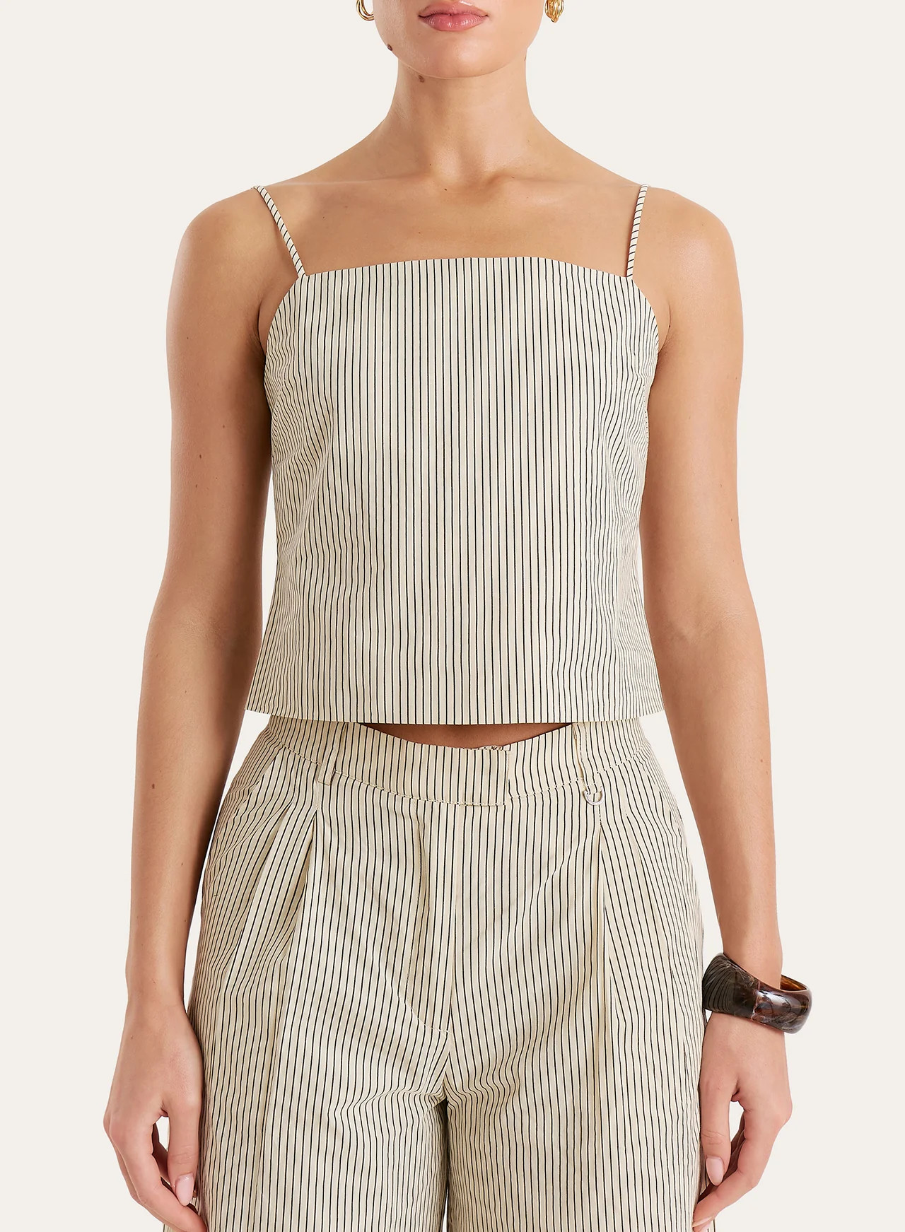 Women's Beige Striped Tie Back Cami Crop Top | Elina | 4th & Reckless | 4th & Reckless
