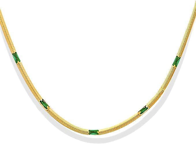 FLUIDABLE Melissa Snake Necklace, 40+5CM 18K Gold Plated Snake Chain Choker Necklace With Green C... | Amazon (UK)