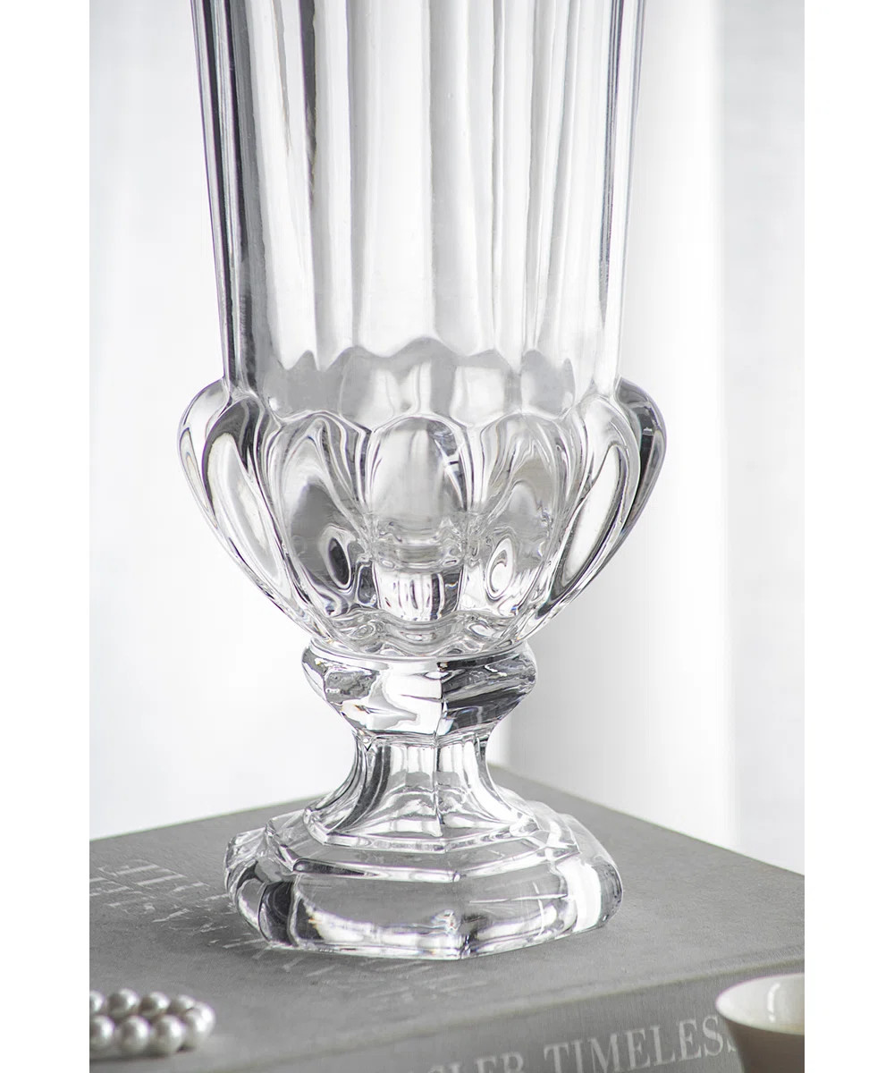 15\u201d Clear Glass Pedestal Vase with Ornate Design, Crystal-Inspired Home Accent for Mantel, T... | Wayfair North America
