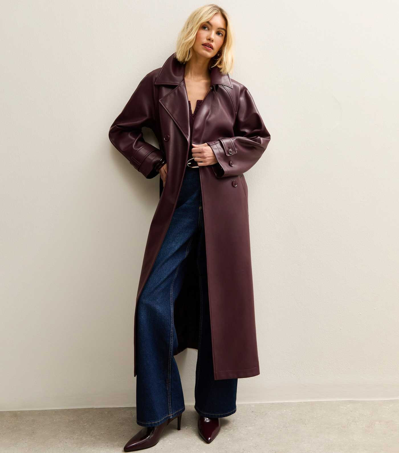 Burgundy Faux Leather Trench Coat | New Look | New Look (UK)