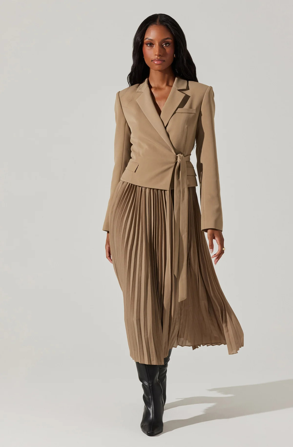 Sekani Mixed Media Wrap Dress - Camel / XS | ASTR The Label (US)