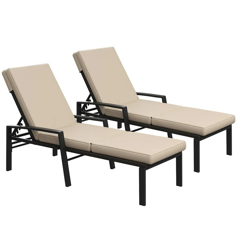 AECOJOY 2PCS Patio Rattan Lounge Chair Chaise Recliner Back Adjustable Cushioned Beige | Walmart (US)