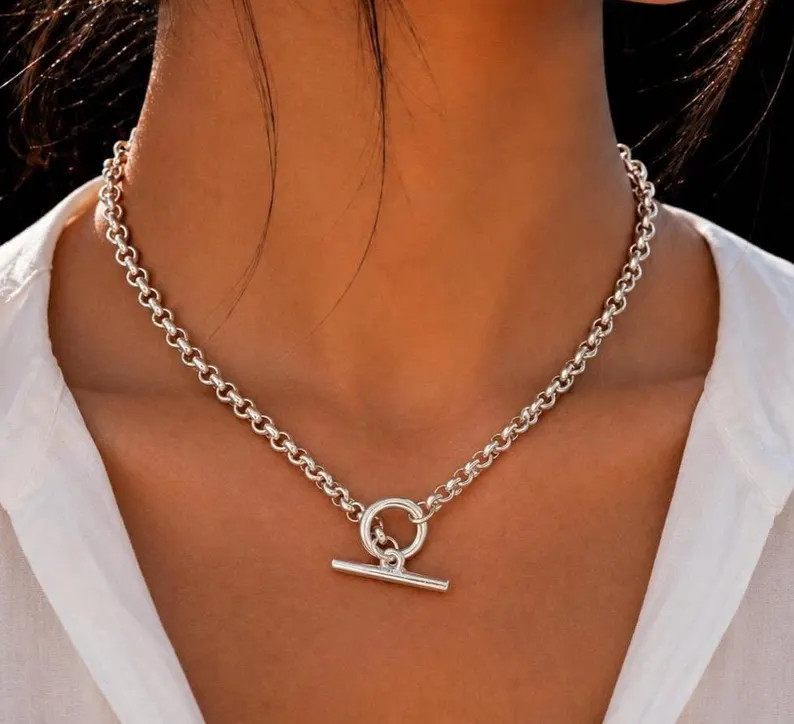 925 Sterling Silver Chunky Rolo Chain Necklace | 3MM Toggle Necklace, Minimalist Everyday Jewelle... | Etsy (Global)
