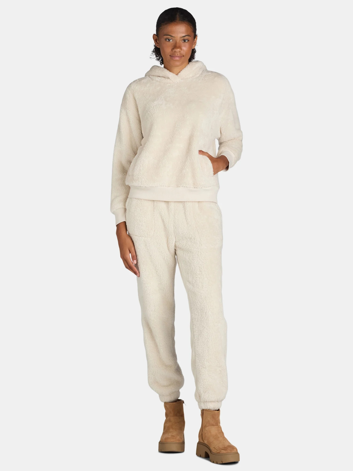 Time and Tru Women's Teddy Fleece Hoodie and Joggers Set, 2-Piece, Sizes XS- XXXL | Walmart (US)