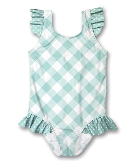 Mint & White Gingham Ruffle-Accent One-Piece - Infant, Toddler & Girls | Zulily
