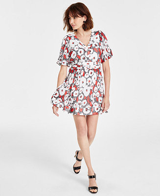 Women's Crinkle-Chiffon Printed Dress | Macy's