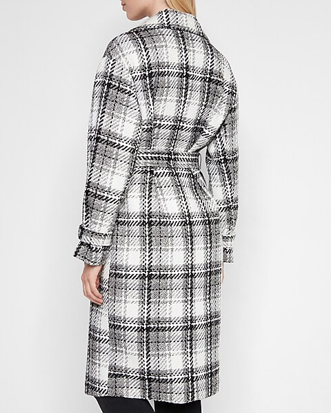 Plaid Belted Wrap Front Coat | Express
