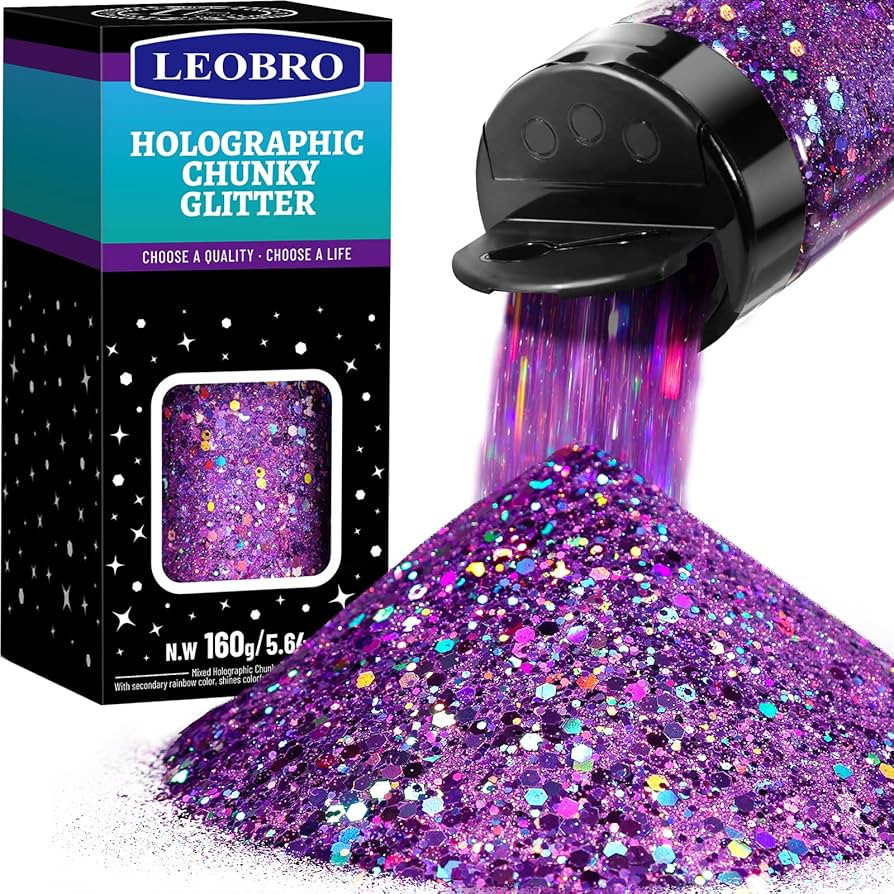 LEOBRO Purple Glitter, 160g/5.64oz Holographic Chunky Glitter for Crafts, Resin, Nail Body, Tumbl... | Amazon (US)