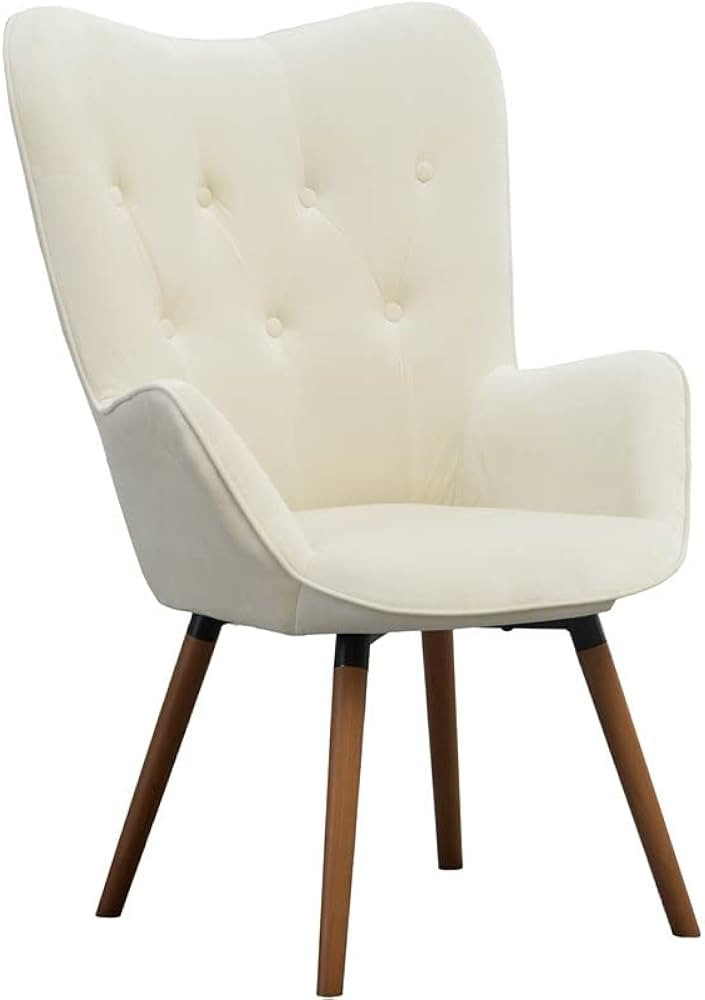Roundhill Furniture Doarnin Silky Velvet Tufted Button Accent Chair, White | Amazon (US)