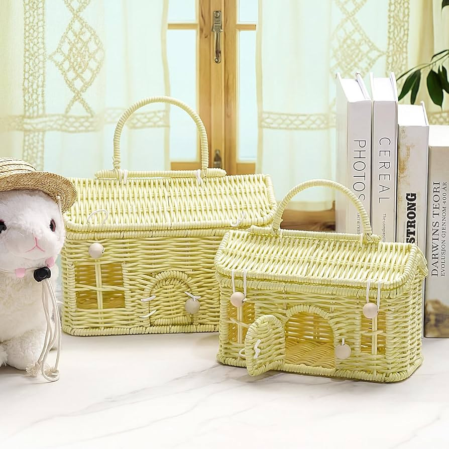 Weysat 2 Pcs Rattan House Shaped Basket with Lid Decorative Hand Woven Organizer Wicker Dollhouse... | Amazon (US)