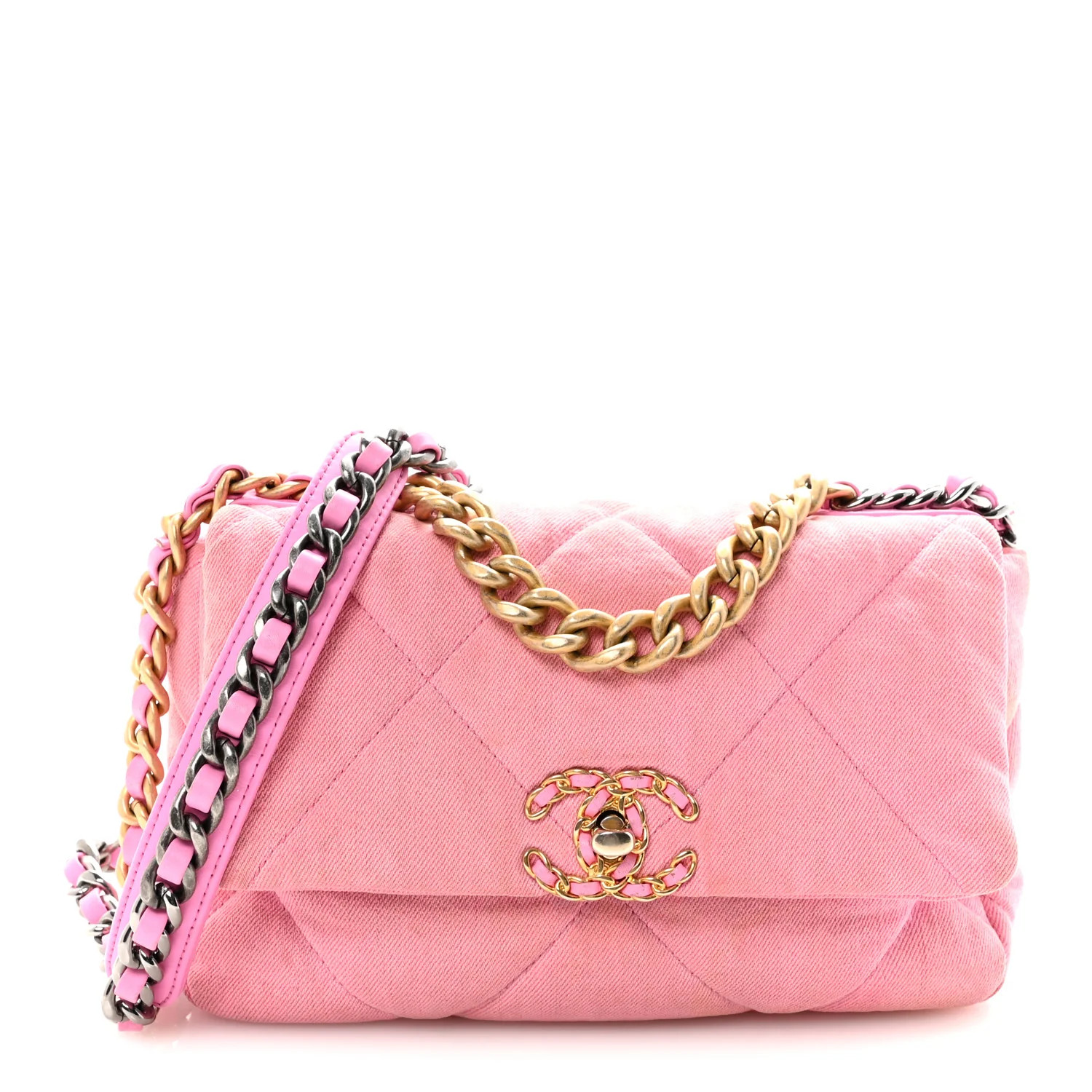 Denim Quilted Medium Chanel 19 Flap Neon Pink | FASHIONPHILE (US)