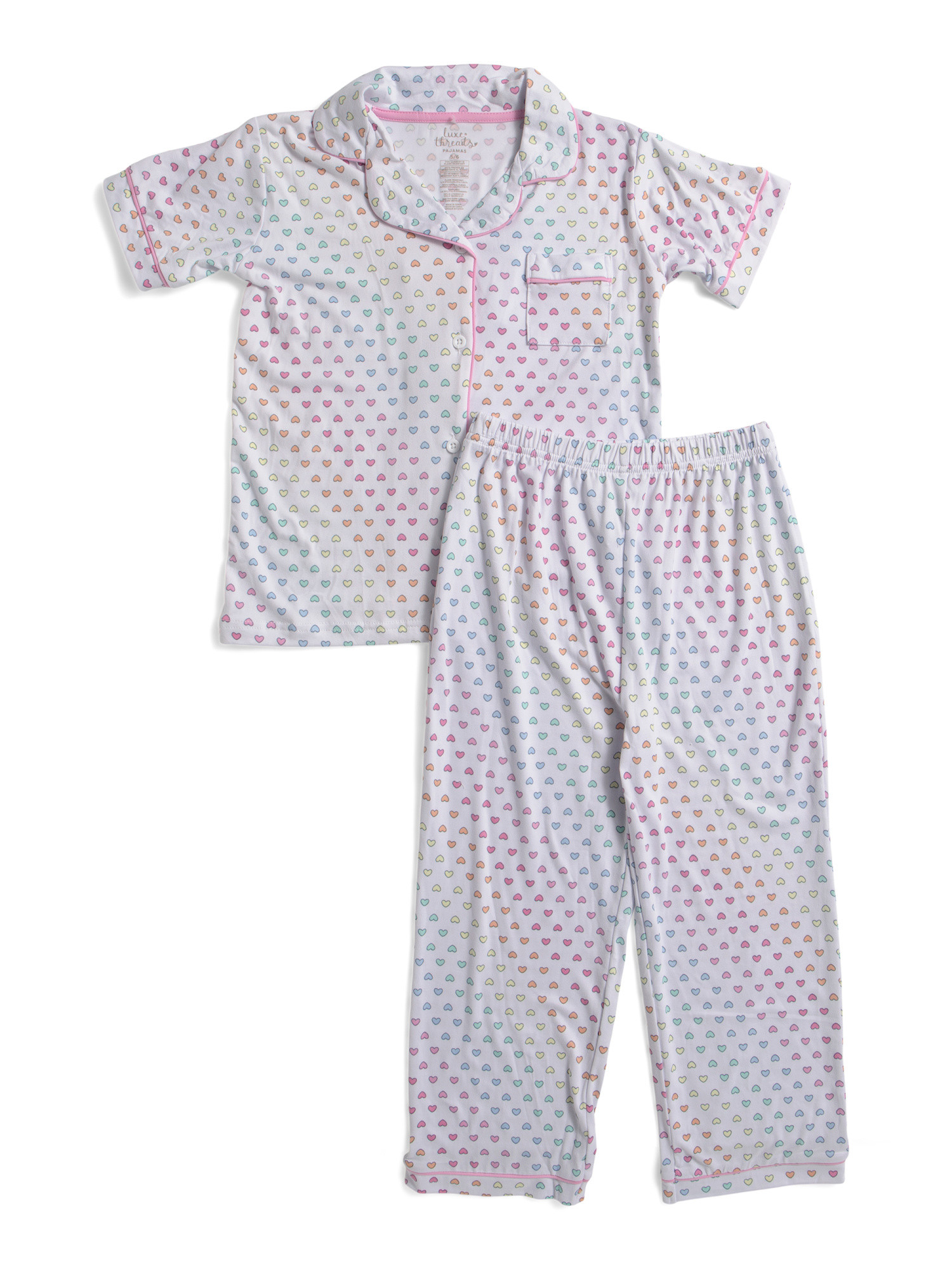 Girls 2pc Heart Print Piped Pajama Set | TJ Maxx