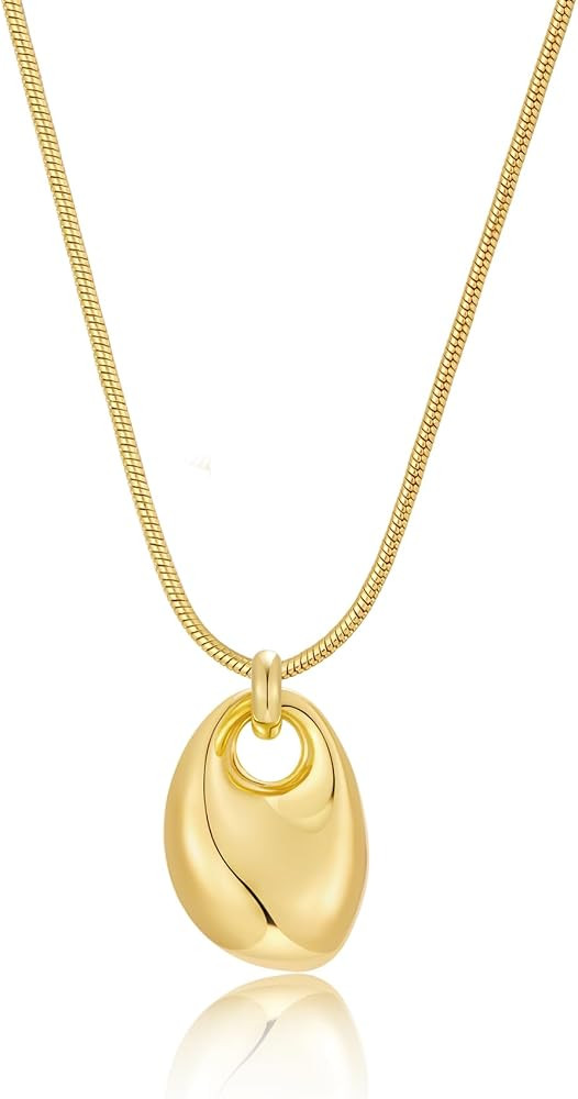 NIKOLUX Chunky Pendant Necklace for Women Hollowed Round Irregular Oval Teardrop Pendant Necklace... | Amazon (US)