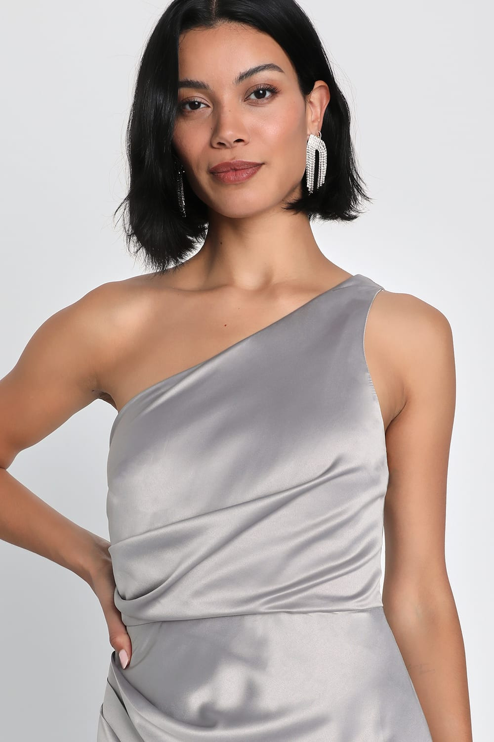 Dreaming of Elegance Grey Satin One-Shoulder Maxi Dress | Lulus (US)