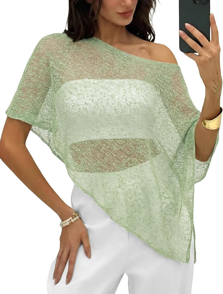 LOMON Womens Sheer Poncho Shrug Bolero Lightweight Knit Crochet Shrug Mesh Cover Up Summer 2026 | Amazon (US)