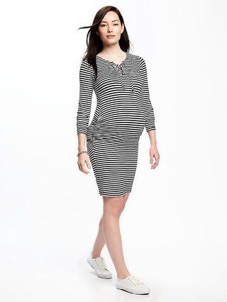 Old Navy Maternity Lace Up Shirred Dress Size L - Black & white stripes | Old Navy US