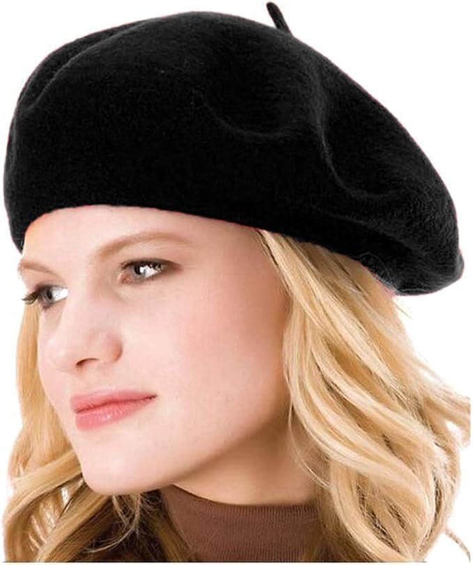HengwoYS Womens Solid Color Beret 100% Wool French Beanie Cap Hat | Amazon (US)