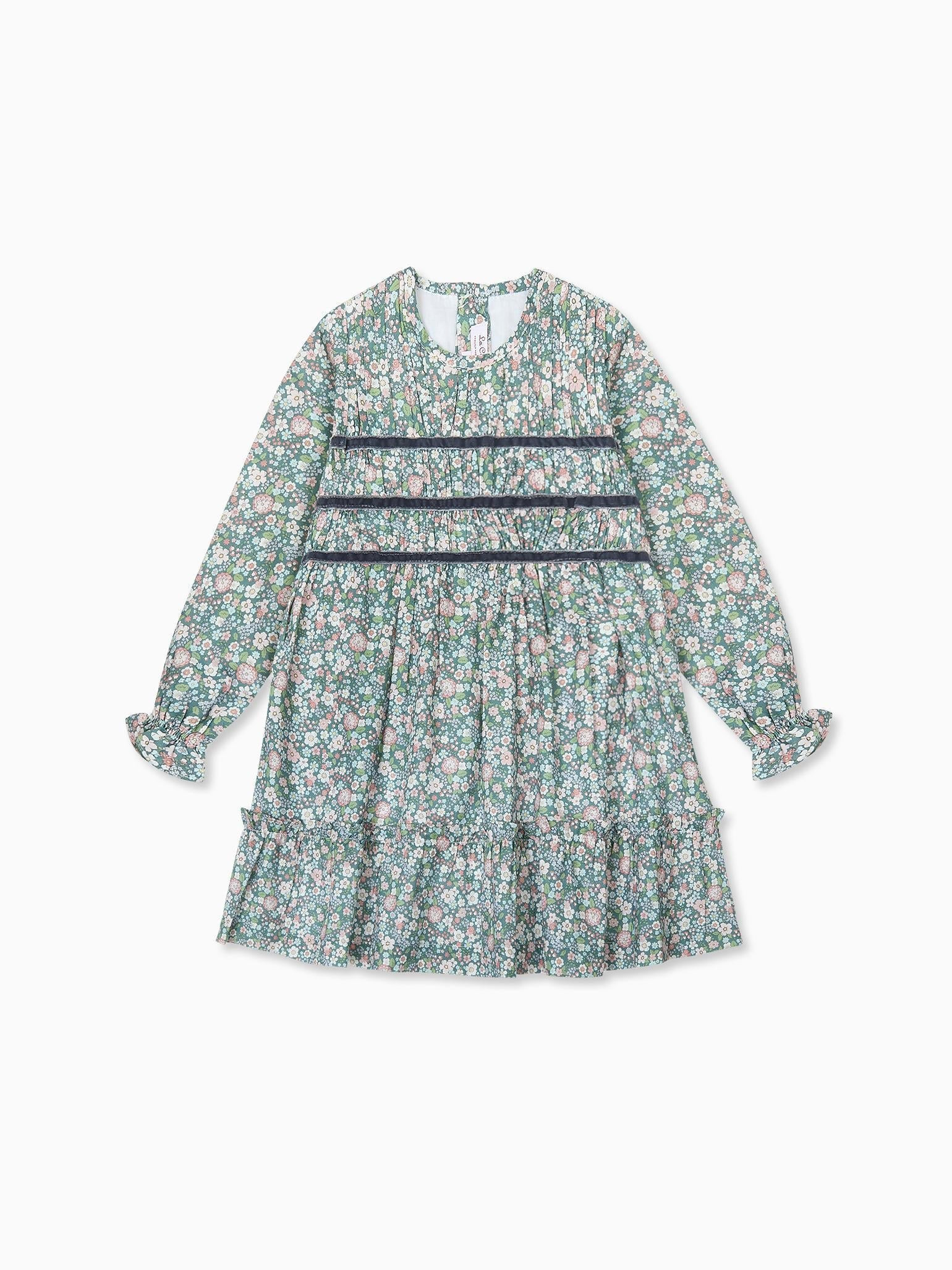 Green Floral Belia Girl Smocked Dress | La Coqueta (US)