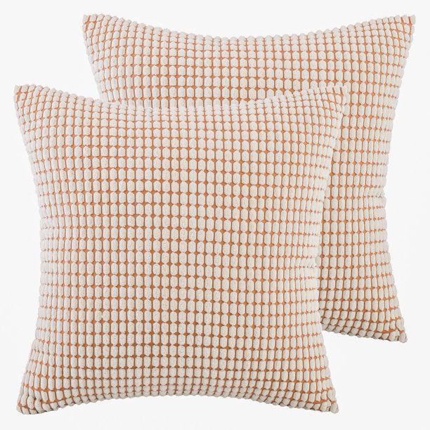Soft Corduroy Corn Striped Velvet Series Decorative Throw Pillow, 18" x 18", Off White, 2 Pack | Walmart (US)