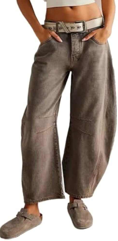 Women's Baggy Boyfriend Jeans Mid Rise Jeans Y2k Wide Leg Mid Waist Cropped Denim Barrel Jeans wi... | Amazon (US)