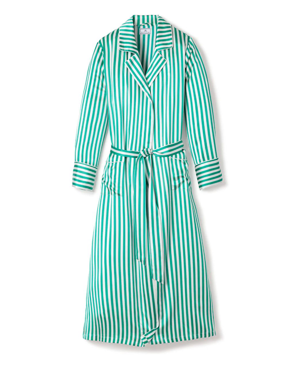 Women's Silk Long Robe in Green Stripe | Petite Plume