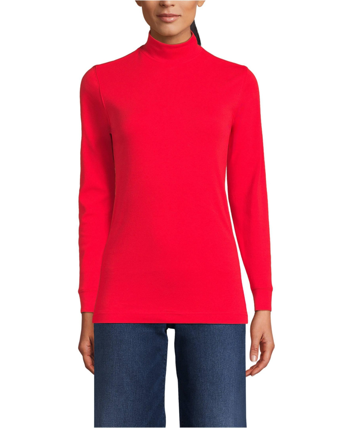 Lands' End Women's Relaxed Cotton Long Sleeve Mock Turtleneck - Compass red | Macy's