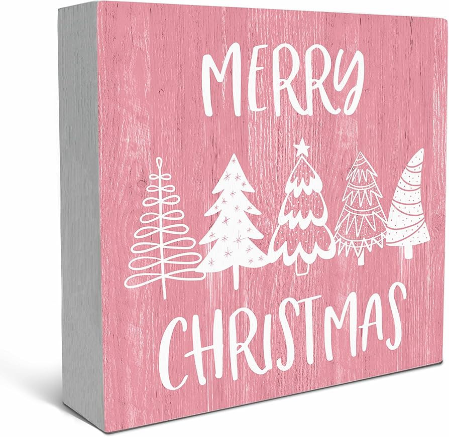 SRADMO Pink Merry Christmas Wooden Sign Desk Decor, Modern Farmhouse Pastel Pink Girly Christmas ... | Amazon (US)