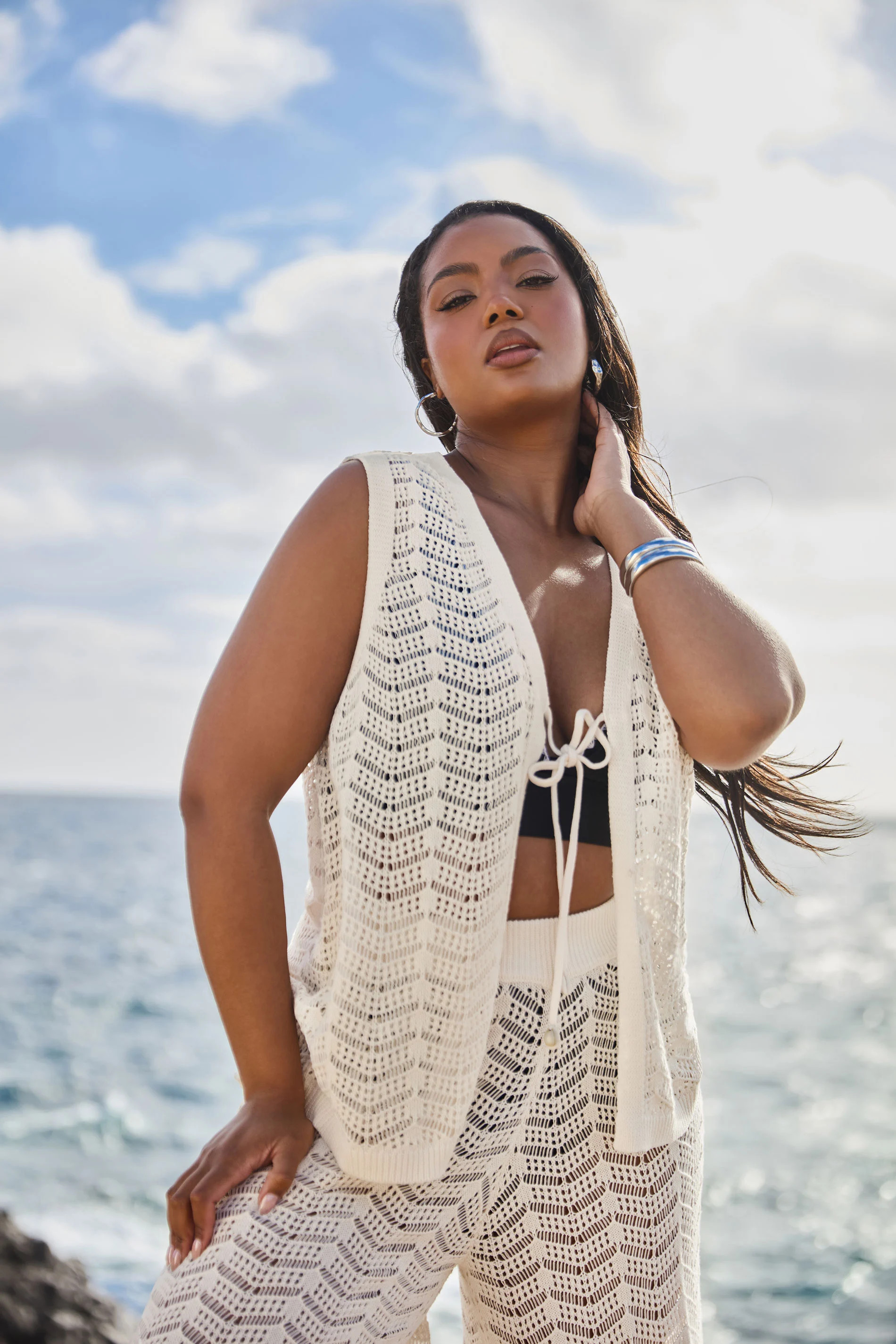 YOURS Plus Size Ivory White Crochet Knit Waistcoat | Yours Clothing UK