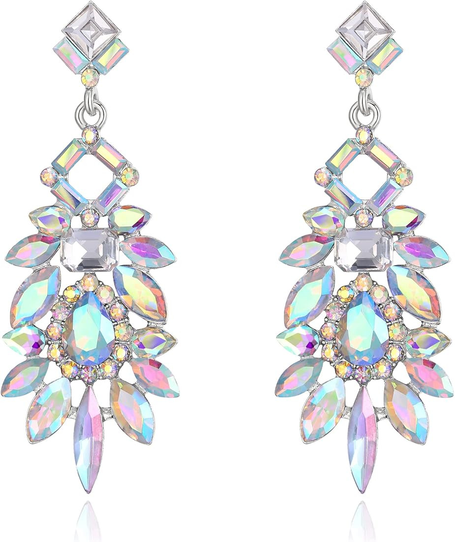 BriLove Art Deco Rhinestone Marquise Emerald Cut Rectangle Geometric Statement Earrings for Women | Amazon (US)