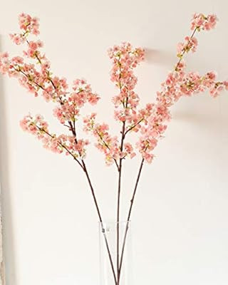 WenXin Artificial Cherry Blossom Flowers Silk,3pcs Peach Branches Tall Fake Flower Arrangements f... | Amazon (US)