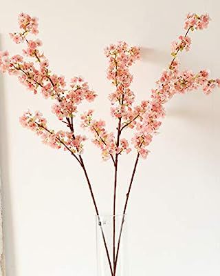 WenXin Artificial Cherry Blossom Flowers Silk,3pcs Peach Branches Tall Fake Flower Arrangements f... | Amazon (US)