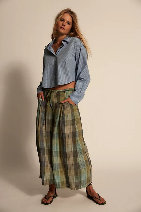 Telluride Wide-Leg Crop Pull-On Madras Pants | Free People (Global - UK&FR Excluded)