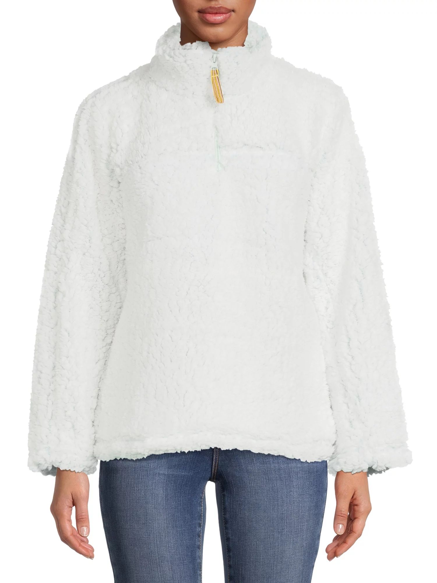 Women's and Women's Plus Long Sleeve Zip Faux Sherpa Pullover Sleep Top | Walmart (US)