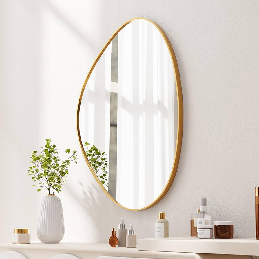 Irregular Wall Mirror Asymmetrical Mirror for Wall 23.6"x33.5" Gold Framed Wall Mirror for Living... | Amazon (US)